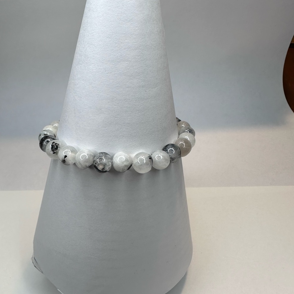 Moonstone bracelet stretch 7mm beads handmade gemstone black white - Picture 6 of 7
